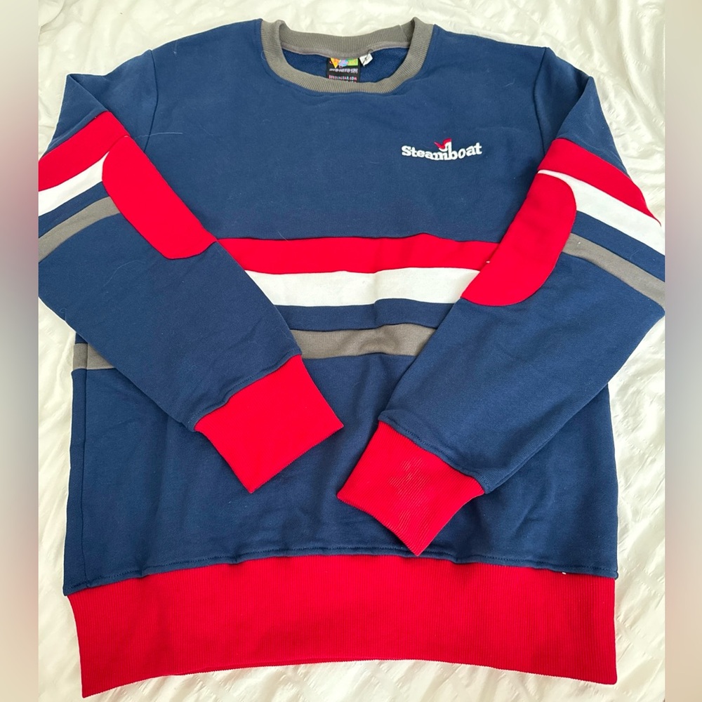 fresh Navy, Red & White Crewneck with Gray Accents
